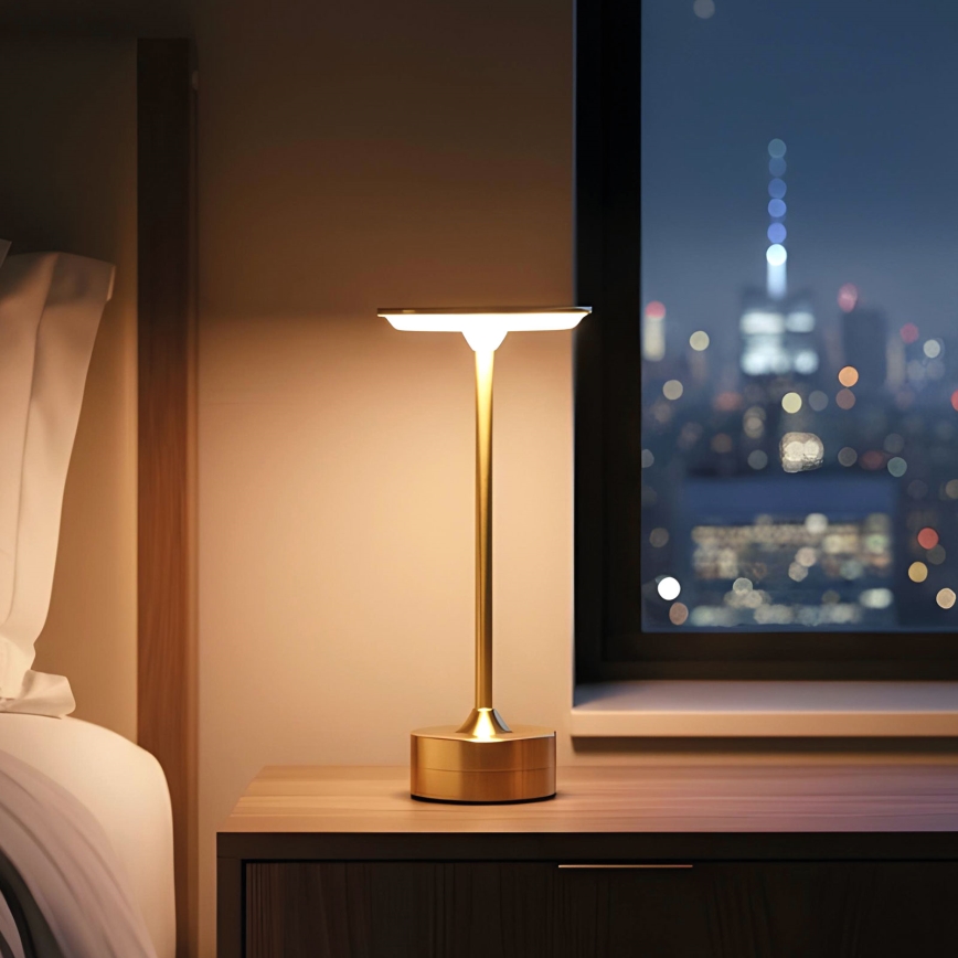 LED stmievateľná nabíjateľná stolová lampa NEW YORK LED/1,8W/5V 2700K/4000K/6500K 1200 mAh zlatá