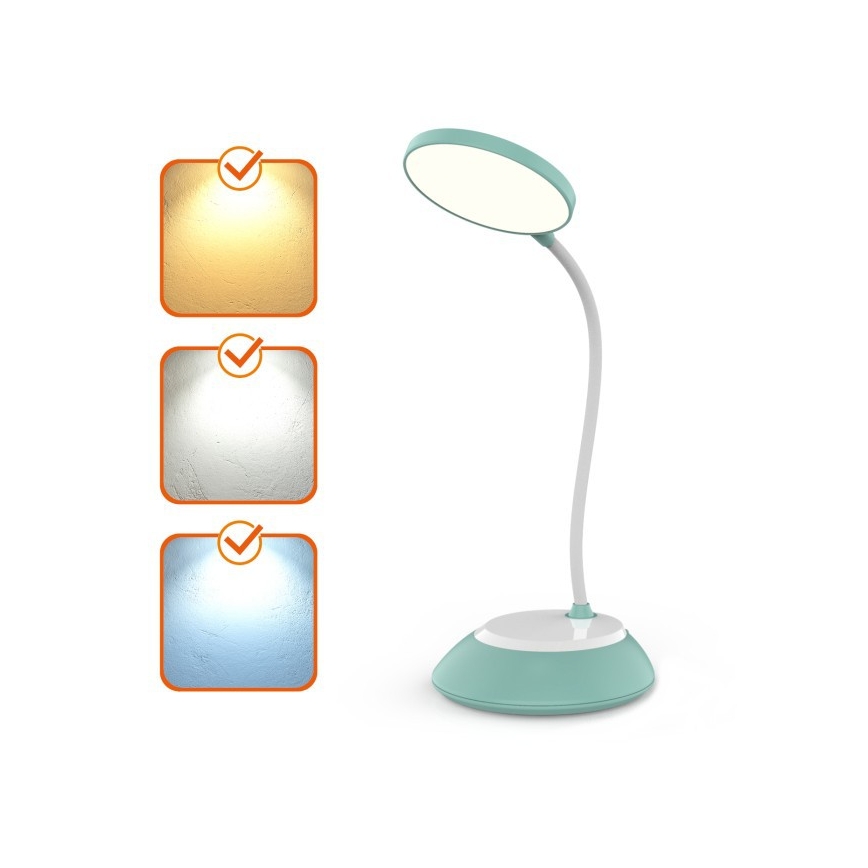 LED Stmievateľná nabíjacia stolná lampa VISUA LED/5W/5V 3000-5000K 1200 mAh tyrkysová
