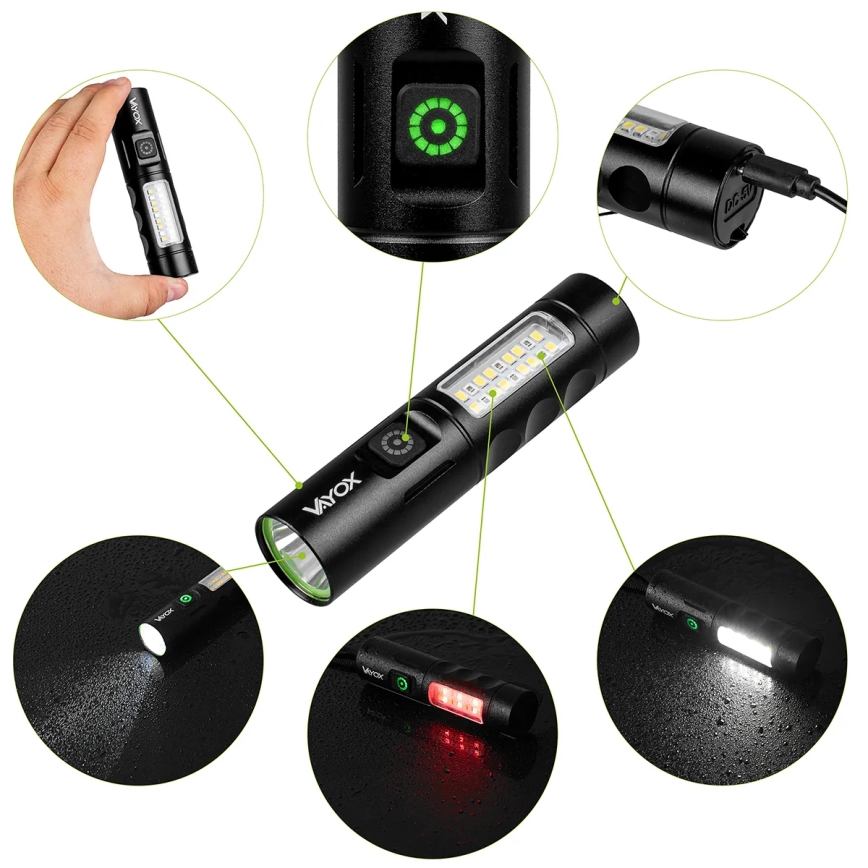LED stmievateľná nabíjateľná baterka s červeným svetlom LED/5W/5V IPX4 250 lm 2000 mAh