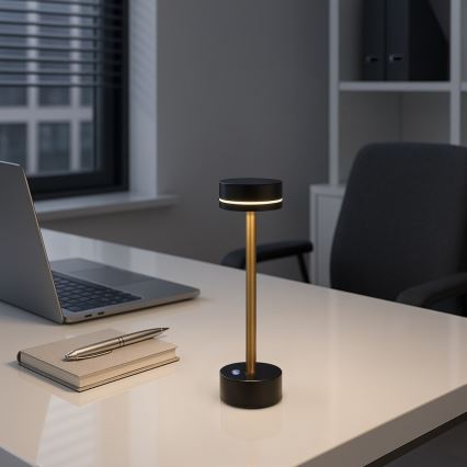 LED stmievateľná nabíjateľná stolová lampa SAM LED/5W/5V 3600 mAh čierna/zlatá