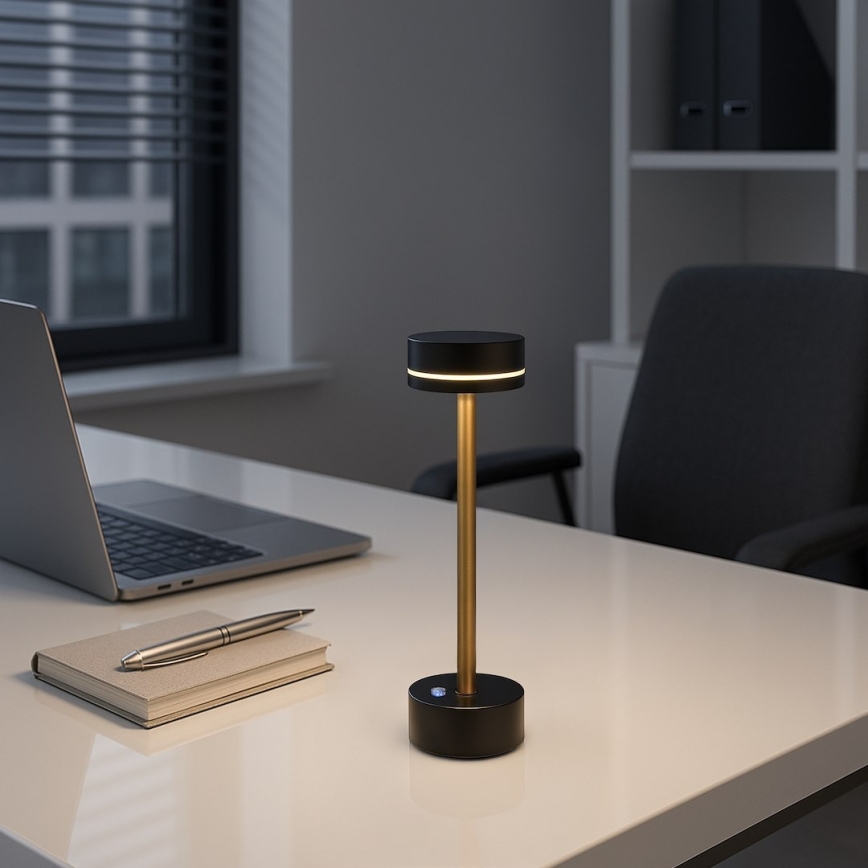 LED stmievateľná nabíjateľná stolová lampa SAM LED/5W/5V 3600 mAh čierna/zlatá