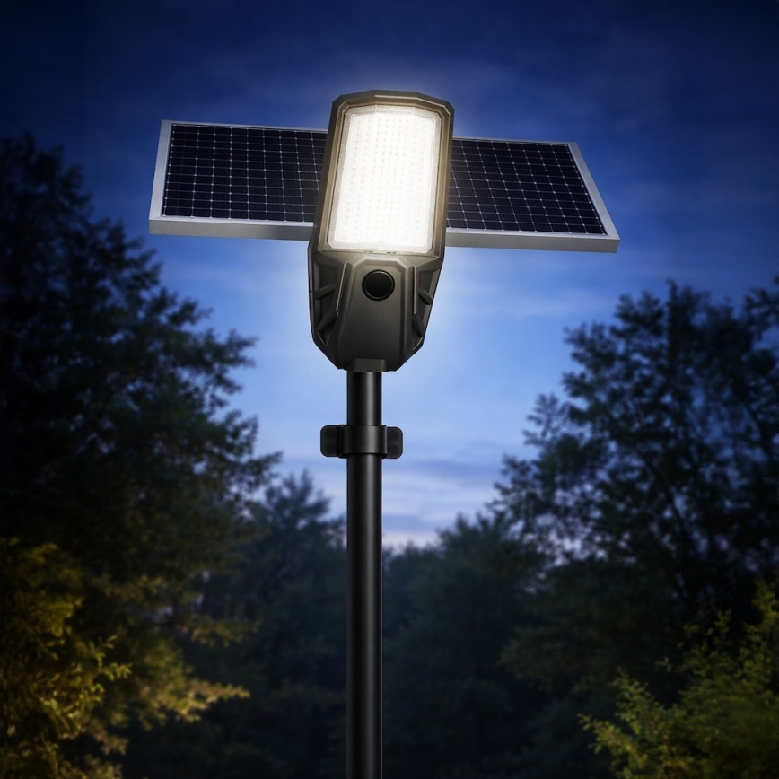LED stmievateľná ulicová lampa so senzorom a solárnym panelom KOBRA LED/400W/3,2V 24000 mAh IP65 antracit + diaľkové ovládanie