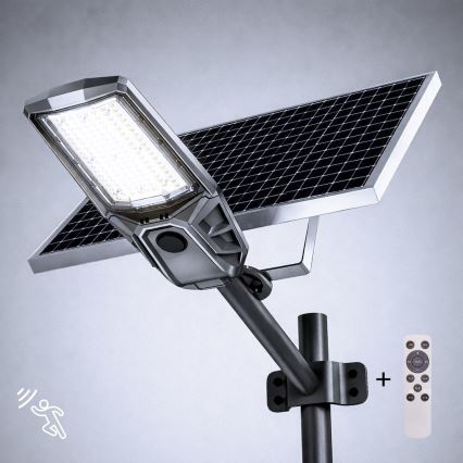 LED stmievateľná ulicová lampa so senzorom a solárnym panelom KOBRA LED/400W/3,2V 24000 mAh IP65 antracit + diaľkové ovládanie