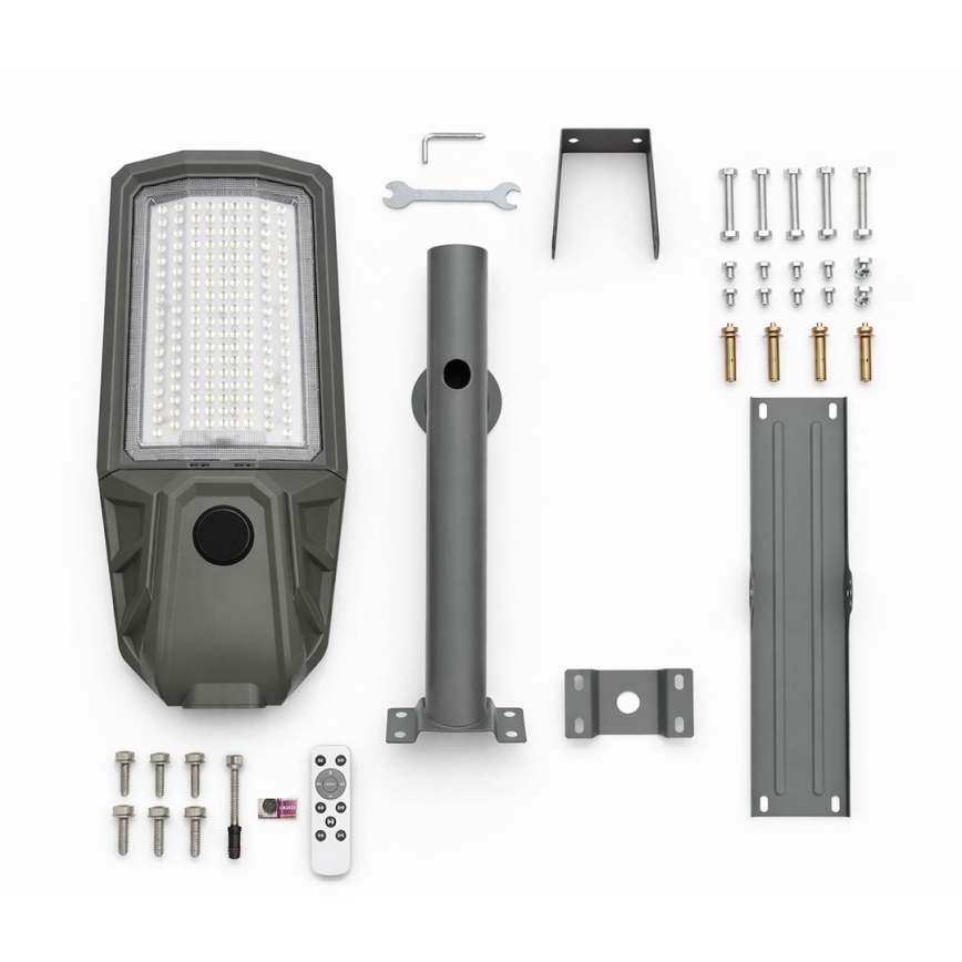 LED stmievateľná ulicová lampa so senzorom a solárnym panelom KOBRA LED/400W/3,2V 24000 mAh IP65 antracit + diaľkové ovládanie