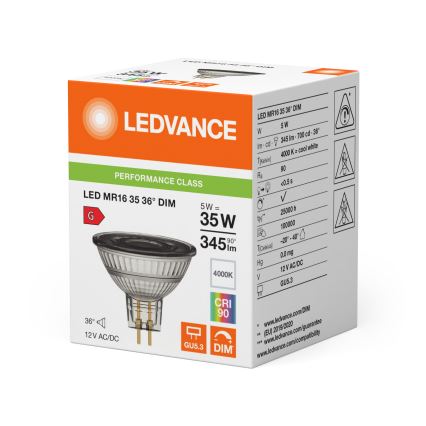 LED Stmievateľná reflektorová žiarovka MR16 GU5,3/5W/12V 4000K 36° CRI 90 - Ledvance