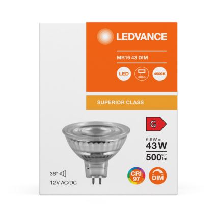 Stmievateľná LED reflektorová žiarovka MR16 GU5,3/6,6W/12V 4000K 36° CRI 97 - Ledvance