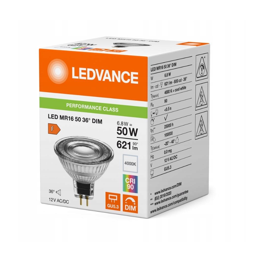 Stmievateľná LED reflektorová žiarovka MR16 GU5,3/6,8W/12V 4000K 36° CRI 90 - Ledvance