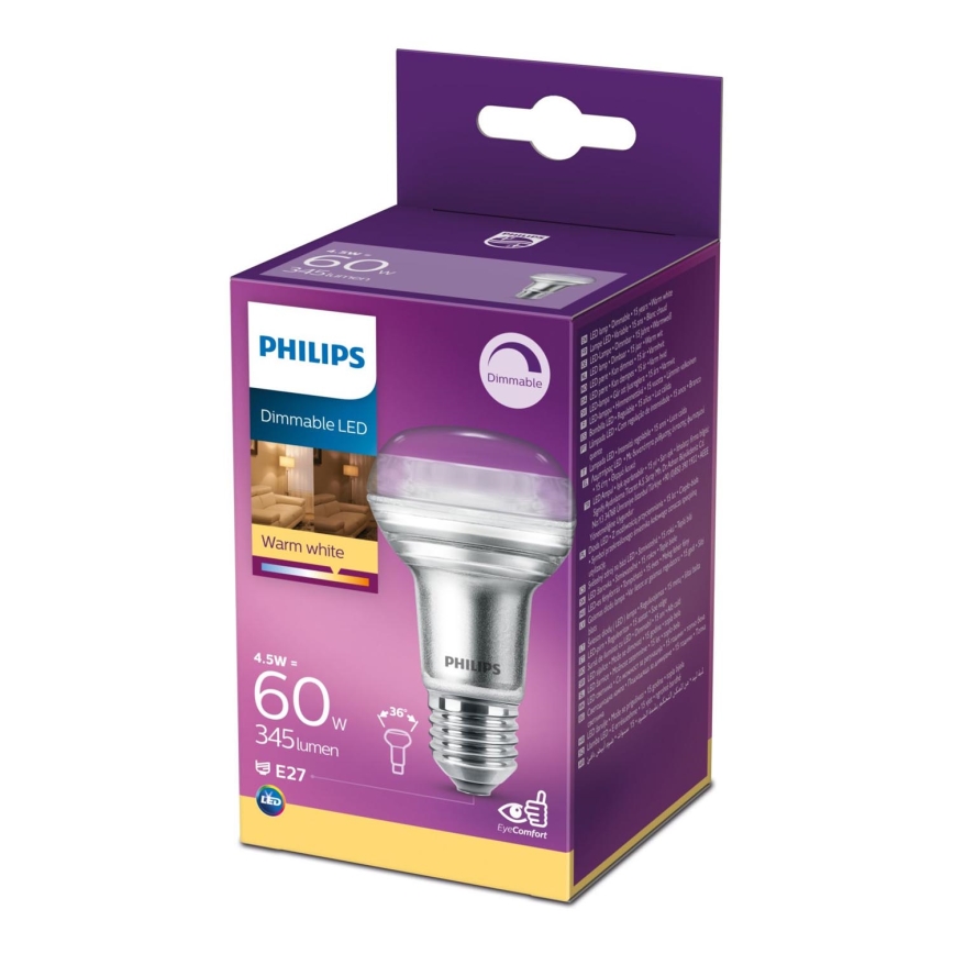 LED Stmievateľná reflektorová žiarovka Philips E27/4,5W/230V 2700K