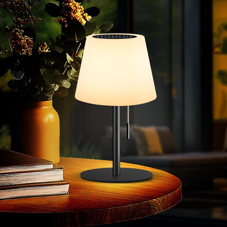 LED stmievateľná solárna lampa LED/2W/5V USB 1200 mAh IP44 biela/čierna