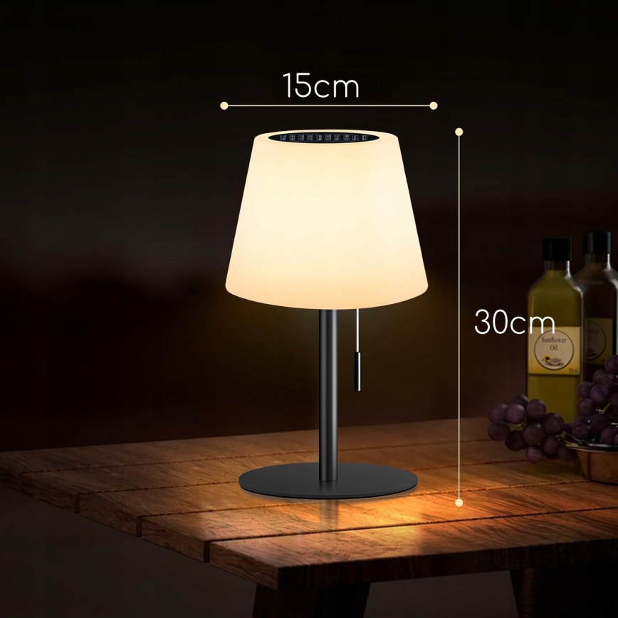 LED stmievateľná solárna lampa LED/2W/5V USB 1200 mAh IP44 biela/čierna