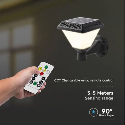LED Stmievateľná solárna nástenná lampa LED/0,8W/5,5V 3000/4000/6400K IP44 + diaľkové ovládanie
