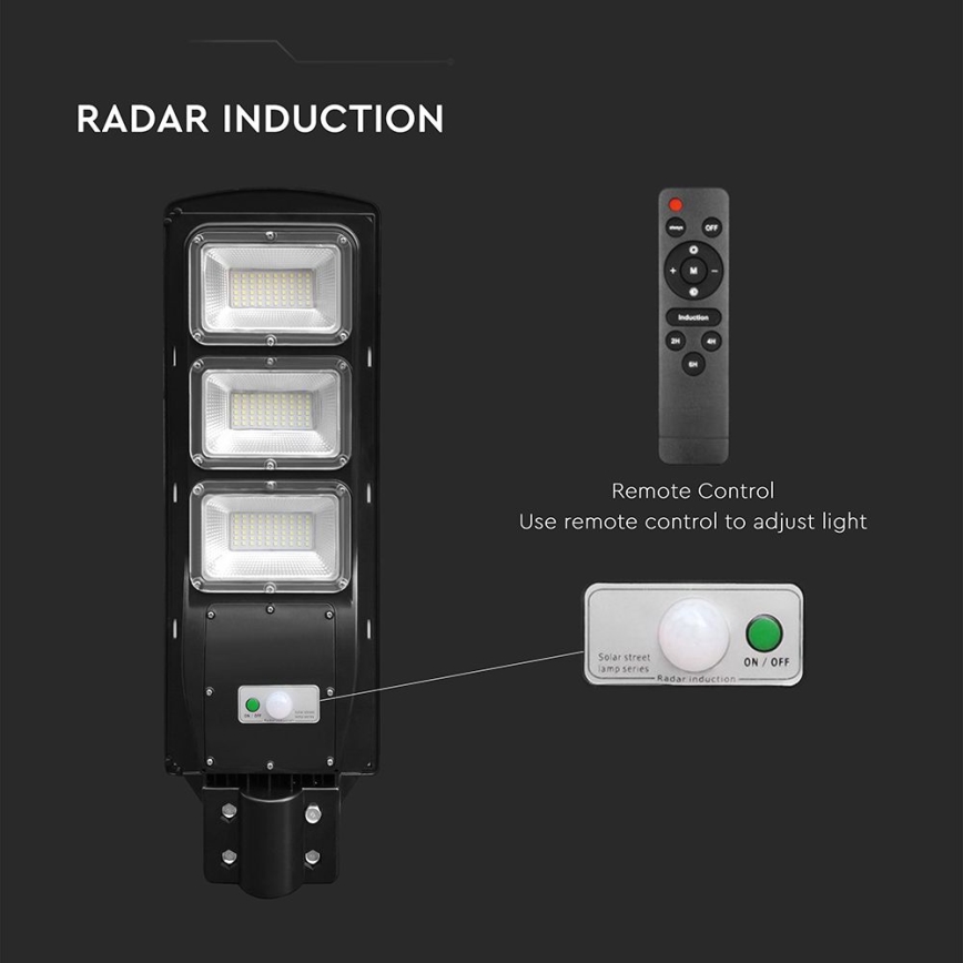 LED Stmievateľná solárna pouličná lampa so senzorom pohybu a súmraku LED/12W/3,2V 6000K IP65 10000 mAh čierna + diaľkové ovládanie