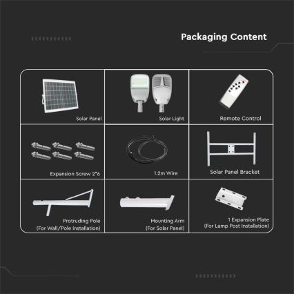 LED Stmievateľná solárna pouličná lampa SAMSUNG CHIP LED/50W/6,4V 6000K IP65 30000 mAh + diaľkové ovládanie