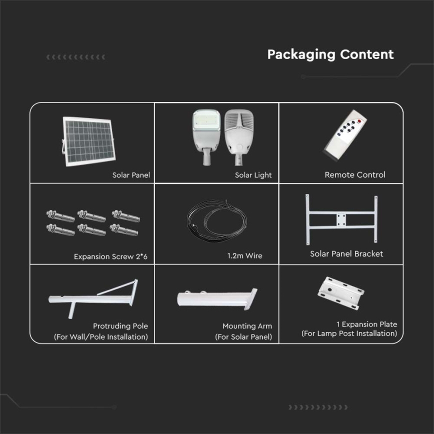 LED Stmievateľná solárna pouličná lampa SAMSUNG CHIP LED/50W/6,4V 6000K IP65 30000 mAh + diaľkové ovládanie