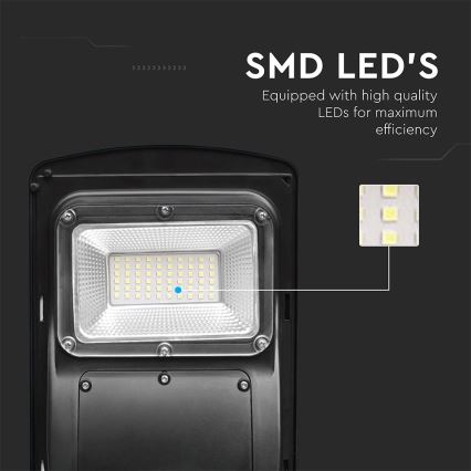 LED Stmievateľná solárna pouličná lampa so senzorom pohybu a súmraku LED/6W/3,2V 6000K IP65 5000 mAh čierna + diaľkové ovládanie