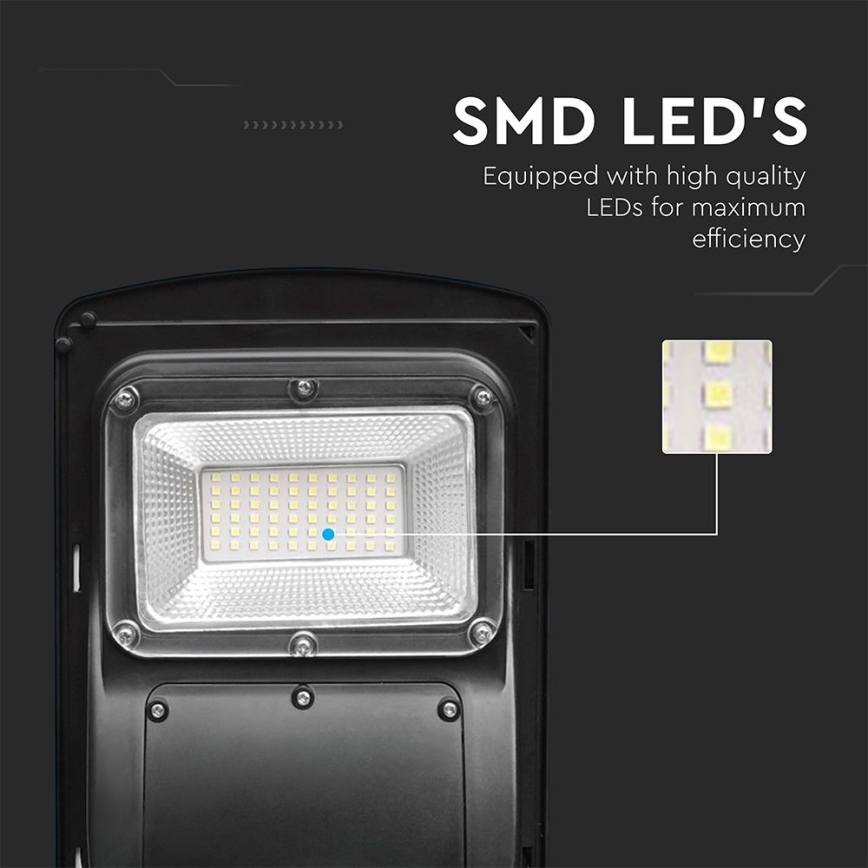 LED Stmievateľná solárna pouličná lampa so senzorom pohybu a súmraku LED/6W/3,2V 6000K IP65 5000 mAh čierna + diaľkové ovládanie