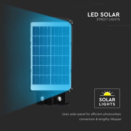 LED Stmievateľná solárna pouličná lampa so senzorom pohybu a súmraku LED/6W/3,2V 6000K IP65 5000 mAh čierna + diaľkové ovládanie