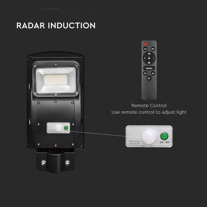 LED Stmievateľná solárna pouličná lampa so senzorom pohybu a súmraku LED/6W/3,2V 6000K IP65 5000 mAh čierna + diaľkové ovládanie