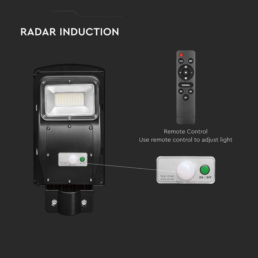 LED Stmievateľná solárna pouličná lampa so senzorom pohybu a súmraku LED/6W/3,2V 6000K IP65 5000 mAh čierna + diaľkové ovládanie