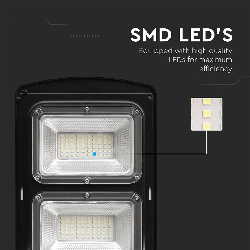 LED Stmievateľná solárna pouličná lampa so senzorom pohybu a súmraku LED/8W/3,2V 6000K IP65 9000 mAh čierna + diaľkové ovládanie