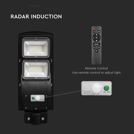 LED Stmievateľná solárna pouličná lampa so senzorom pohybu a súmraku LED/8W/3,2V 6000K IP65 9000 mAh čierna + diaľkové ovládanie