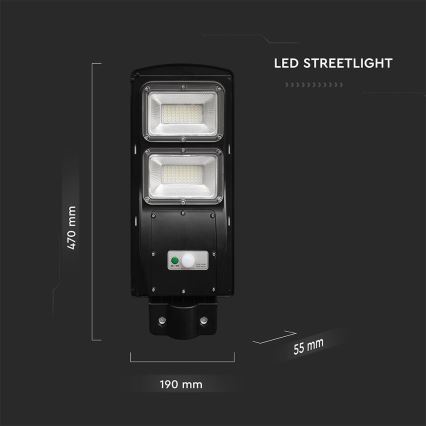 LED Stmievateľná solárna pouličná lampa so senzorom pohybu a súmraku LED/8W/3,2V 6000K IP65 9000 mAh čierna + diaľkové ovládanie