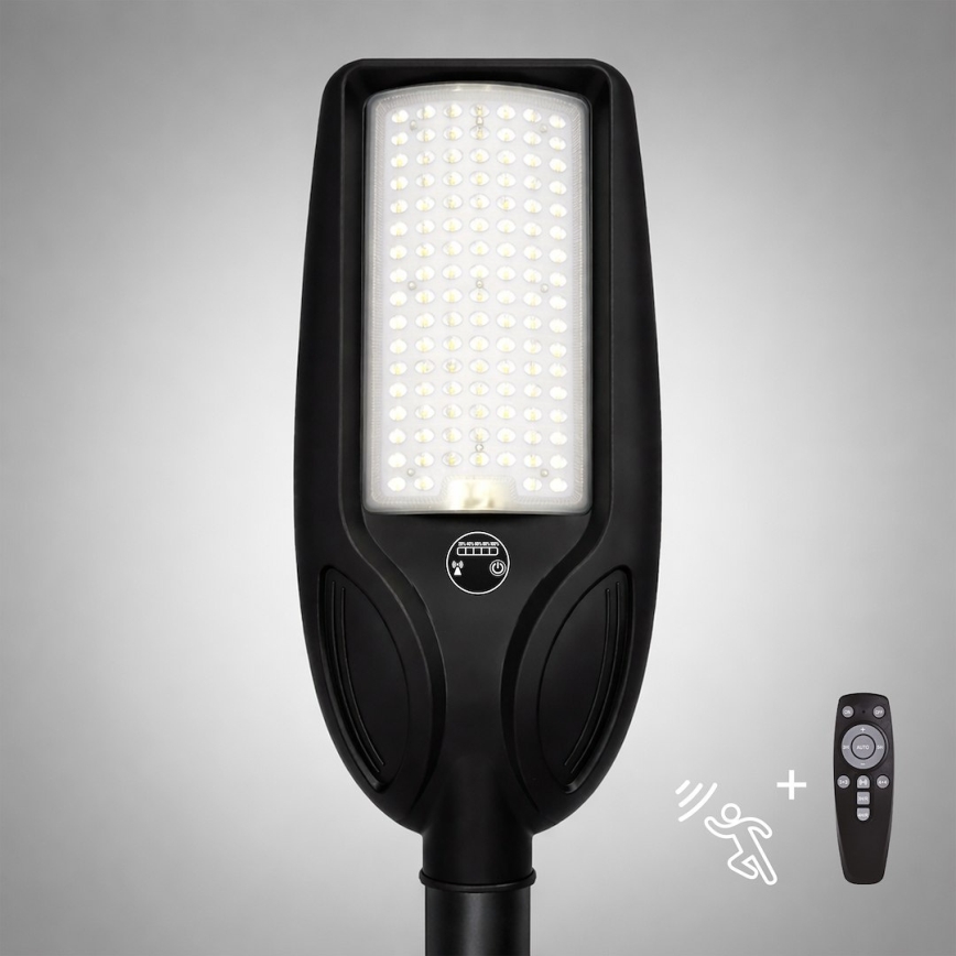 LED stmievateľná solárna pouličná lampa so snímačom VENICE LED/100W/3,2V 6000 mAh IP65 čierna + diaľkové ovládanie