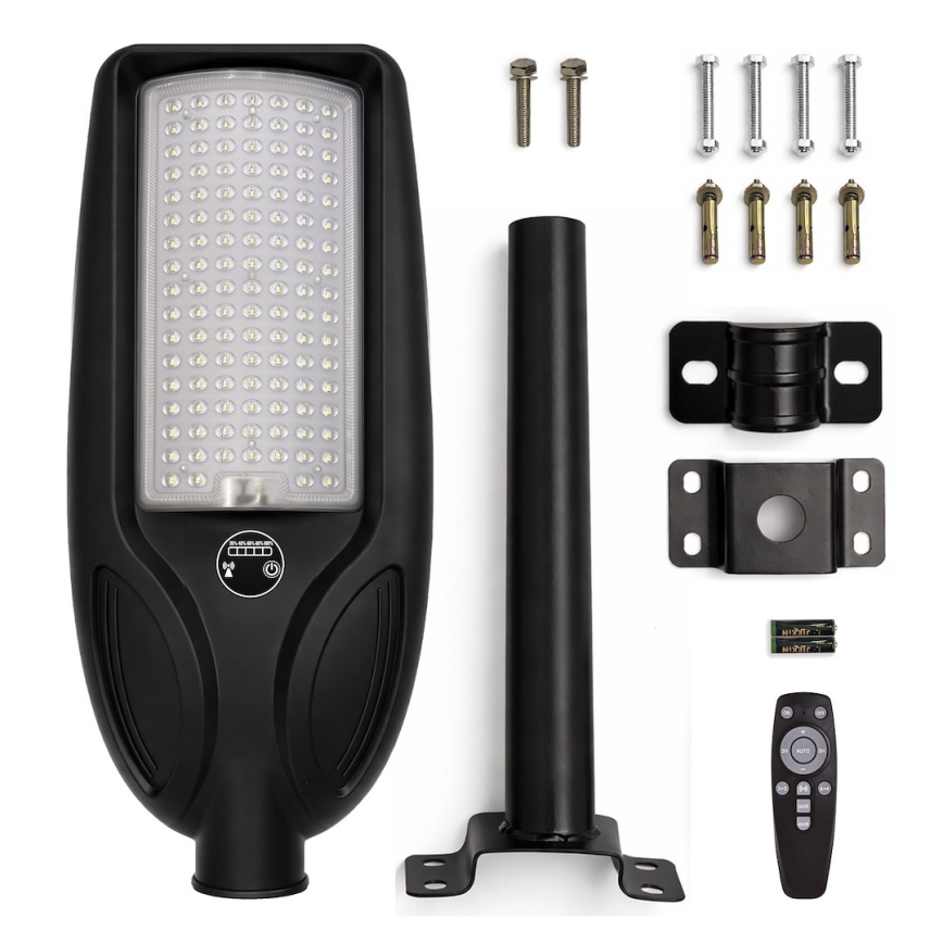 LED stmievateľná solárna pouličná lampa so snímačom VENICE LED/100W/3,2V 6000 mAh IP65 čierna + diaľkové ovládanie