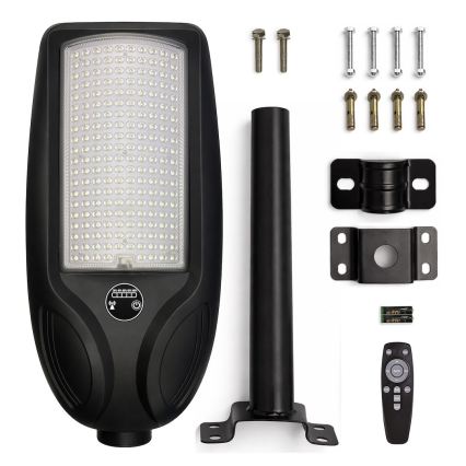 LED stmievateľná solárna pouličná lampa so snímačom VENICE LED/200W/3,2V 12000 mAh IP65 čierna + diaľkové ovládanie