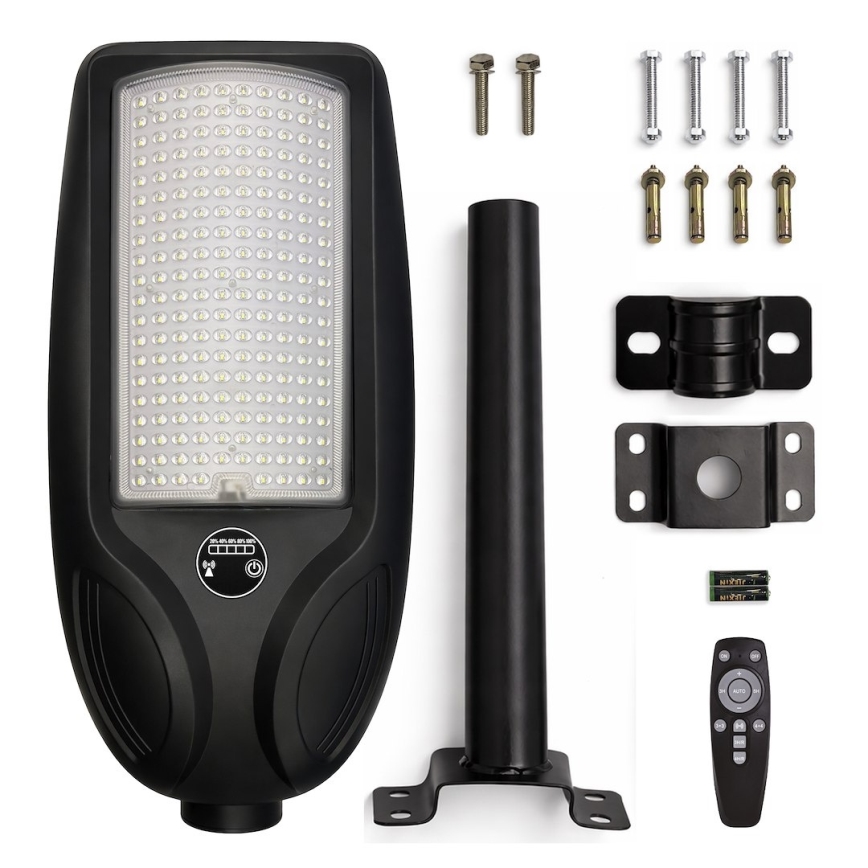 LED stmievateľná solárna pouličná lampa so snímačom VENICE LED/200W/3,2V 12000 mAh IP65 čierna + diaľkové ovládanie