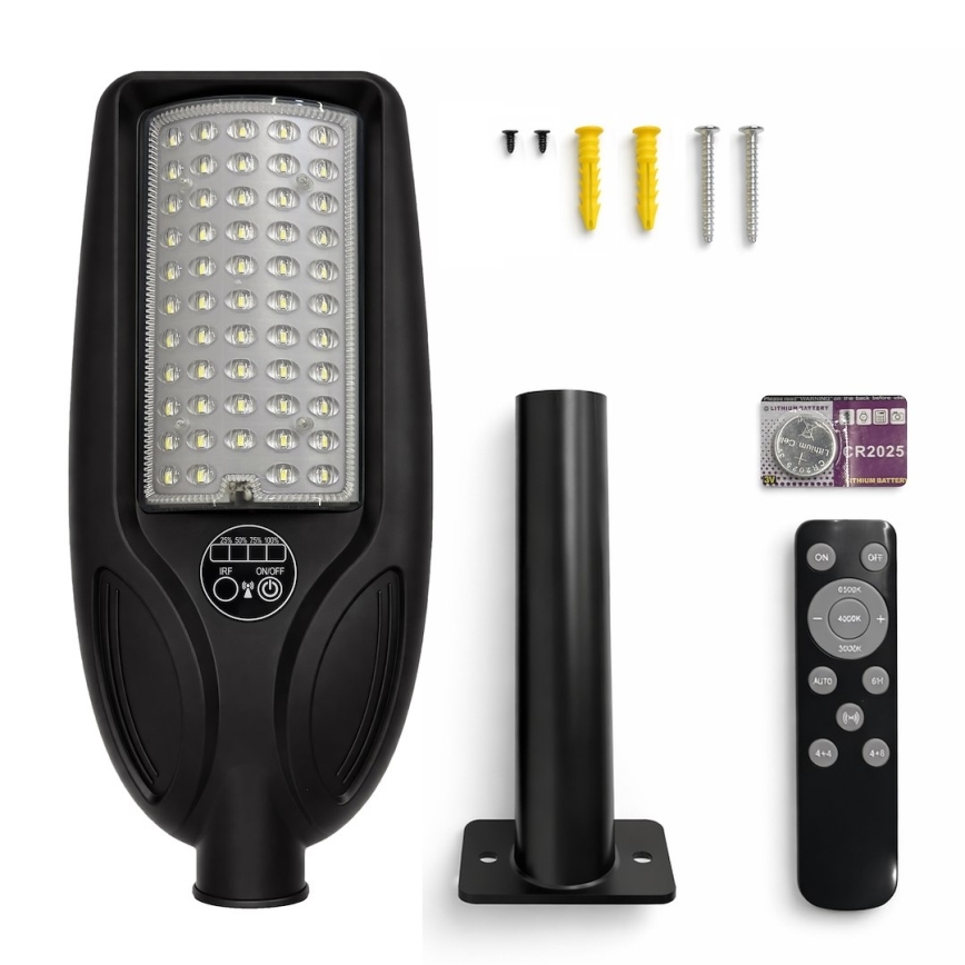 LED stmievateľné solárne pouličné svietidlo so senzorom VENICE LED/50W/3,2V 4000 mAh IP65 čierne + diaľkové ovládanie