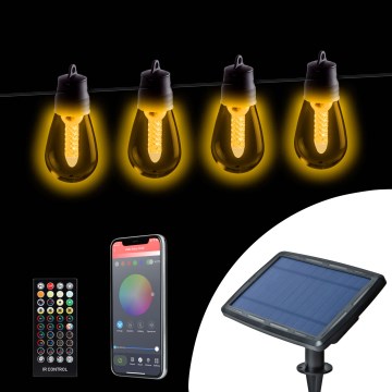 LED stmievateľná solárna reťaz 25xLED/1,5W/3,7/5V 2700-10000K 2200 mAh 15 m IP65 čierna + diaľkové ovládanie