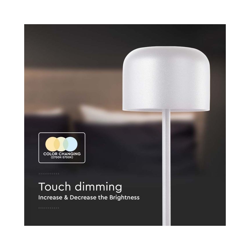 LED Stmievateľná dobíjacia dotyková stolná lampa LED/1,5W/5V 2700-5700K IP54 2200 mAh biela