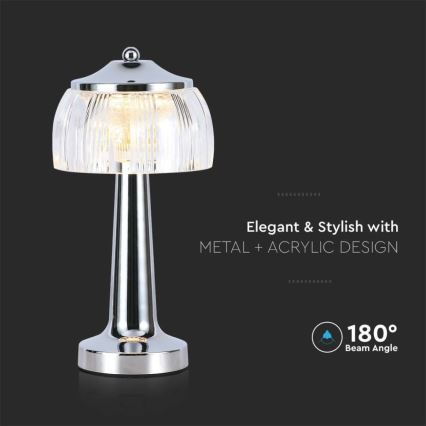 LED Stmievateľná dobíjacia dotyková stolná lampa LED/1W/5V 3000-6000K 1800 mAh lesklý chróm