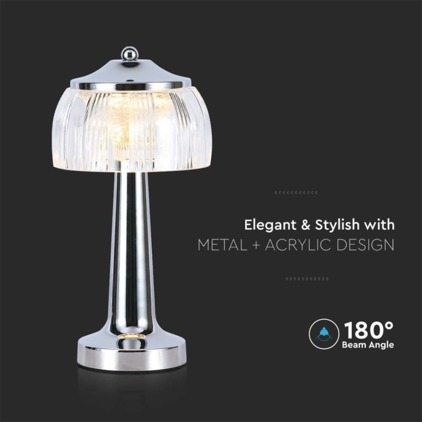 LED Stmievateľná dobíjacia dotyková stolná lampa LED/1W/5V 3000-6000K 1800 mAh lesklý chróm