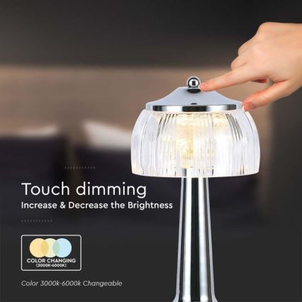 LED Stmievateľná dobíjacia dotyková stolná lampa LED/1W/5V 3000-6000K 1800 mAh lesklý chróm