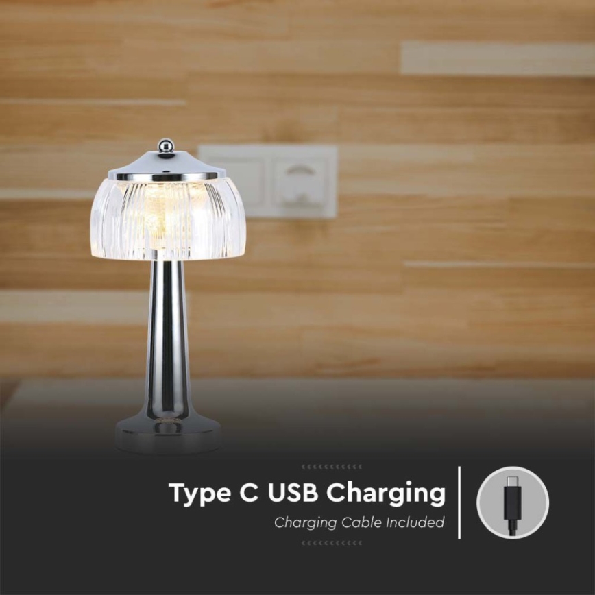 LED Stmievateľná dobíjacia dotyková stolná lampa LED/1W/5V 3000-6000K 1800 mAh lesklý chróm