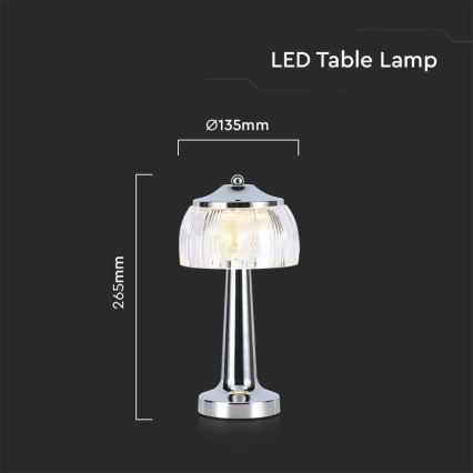 LED Stmievateľná dobíjacia dotyková stolná lampa LED/1W/5V 3000-6000K 1800 mAh lesklý chróm