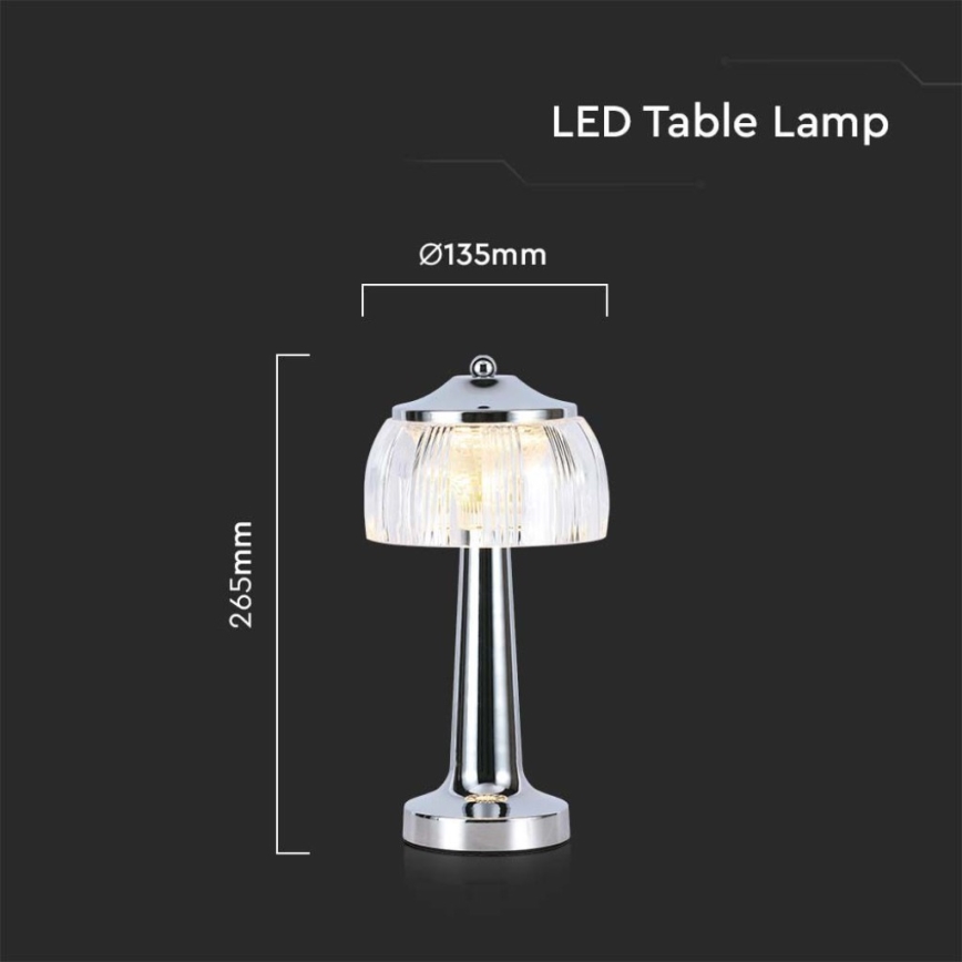 LED Stmievateľná dobíjacia dotyková stolná lampa LED/1W/5V 3000-6000K 1800 mAh lesklý chróm