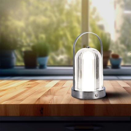LED Stmievateľná dobíjacia dotyková stolná lampa LED/1W/5V 3000-6000K 1800 mAh matný chróm