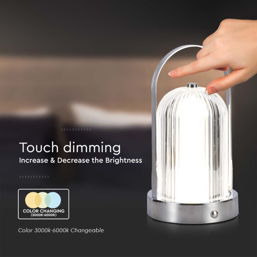 LED Stmievateľná dobíjacia dotyková stolná lampa LED/1W/5V 3000-6000K 1800 mAh matný chróm