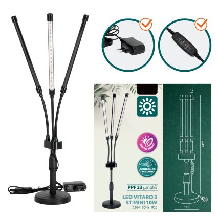 LED Stmievateľná flexibilní stolná lampa na pestovanie rastlín VITARO 3xLED/10W/230V čierna