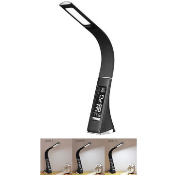 LED Stmievateľná stolná lampa s displejom LEATHER LED/7W/230V čierna