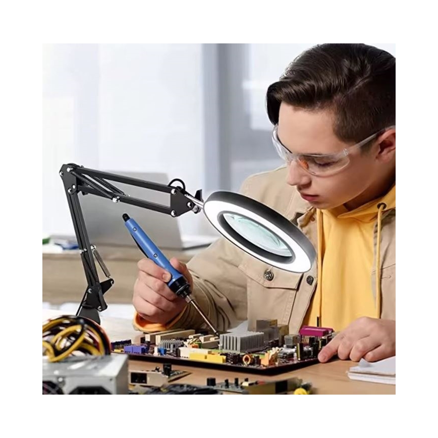 LED Stmievateľná stolná lampa s lupou LED/11W/5V 3000-6000K čierna