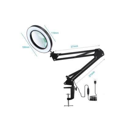 LED Stmievateľná stolná lampa s lupou LED/22W/5V 4000-6000K čierna