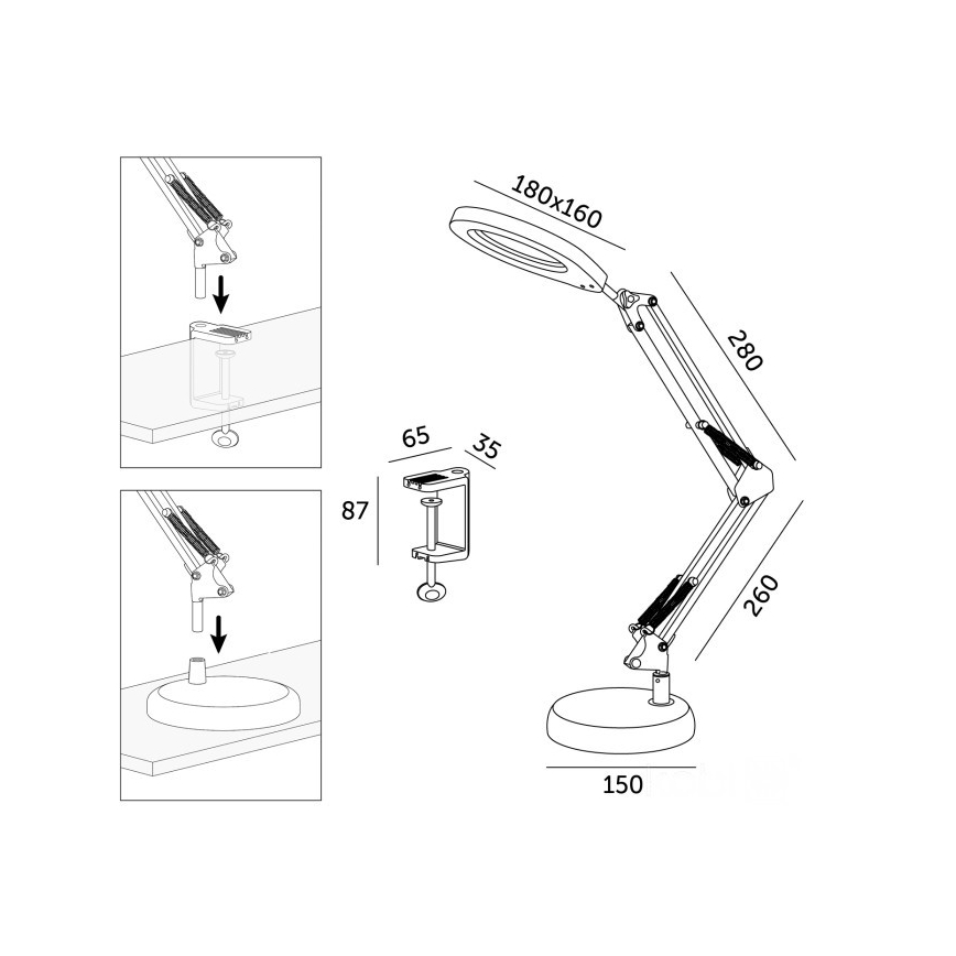 LED Stmievateľná stolová lampa s lupou 2v1 AURIQ LOUPE LED/10W/5V 3000/4000/6500K biela