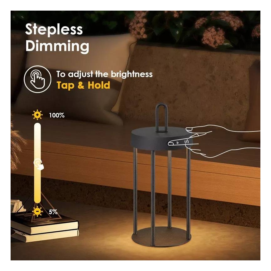 LED stmievateľná vonkajšia nabíjateľná dotyková stolová lampa GENTLE LED/1,5W/3,7V 3000 mAh IP44 čierna