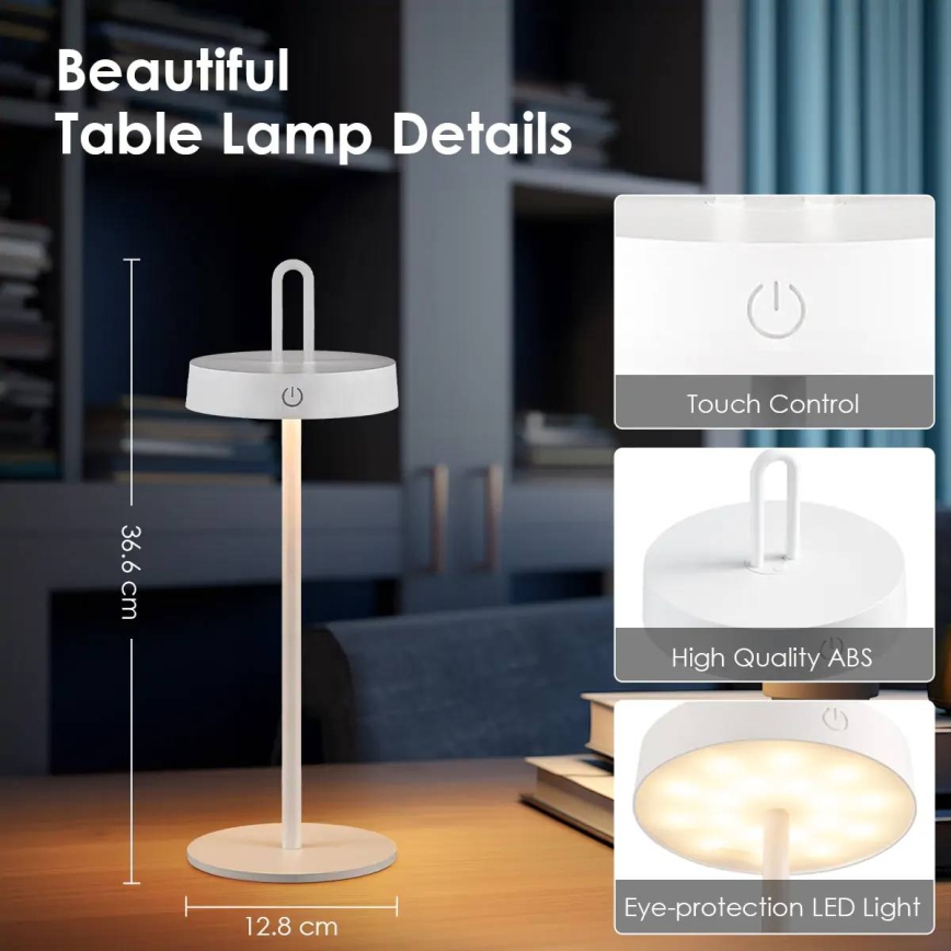LED Stlmiteľná vonkajšia nabíjacia dotyková stolná lampa SHINE LED/1,5W/3,7V 3000 mAh IP44 biela