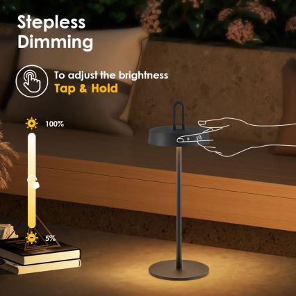 LED stmievateľná vonkajšia nabíjateľná dotyková stolová lampa SHINE LED/1,5W/3,7V 3000 mAh IP44 čierna