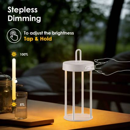 LED Stmievateľná vonkajšia nabíjateľná dotyková stolová lampa GENTLE LED/1,5W/3,7V 3000 mAh IP44 biela